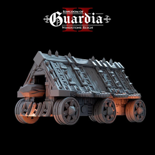 Kingdom of Guardia Battering Ram – 28mm 3D Printed Unpainted PLA Siege Engine Terrain for Tabletop