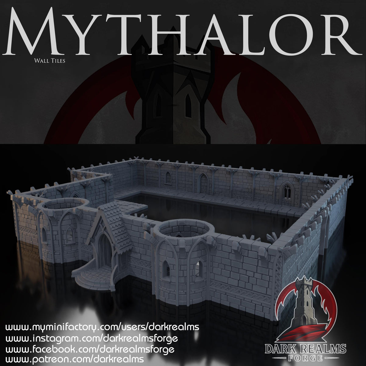 MYTHALOR – Ruined Wall Set, Modular Fantasy Terrain for 28–32mm Tabletop Gaming