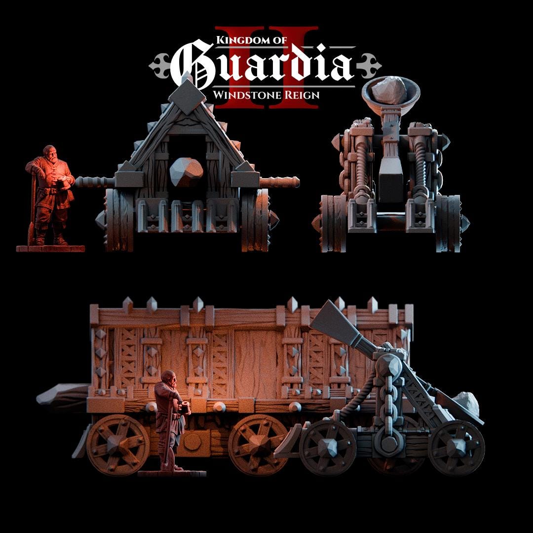 Kingdom of Guardia Battering Ram – 28mm 3D Printed Unpainted PLA Siege Engine Terrain for Tabletop