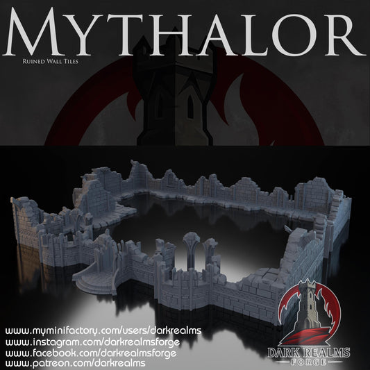 MYTHALOR – Ruined Wall Set, Modular Fantasy Terrain for 28–32mm Tabletop Gaming