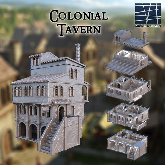 Colonial Tavern 28mm – 3D Printed Unpainted PLA Building Terrain for Tabletop RPGs