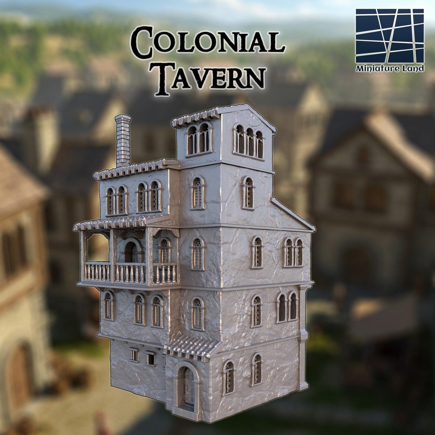 Colonial Tavern 28mm – 3D Printed Unpainted PLA Building Terrain for Tabletop RPGs