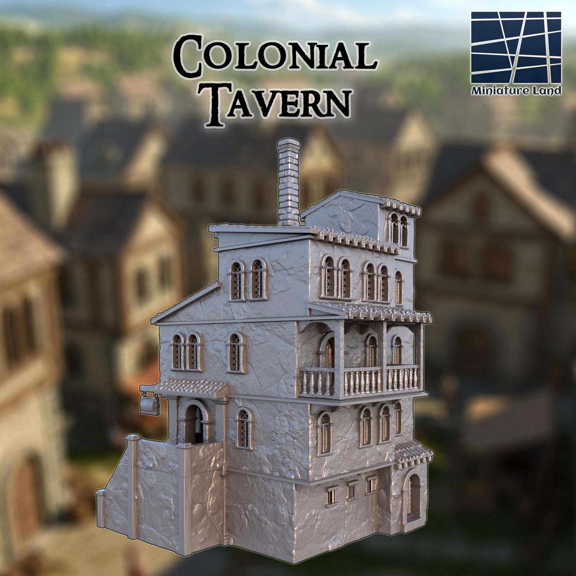 Colonial Tavern 28mm – 3D Printed Unpainted PLA Building Terrain for Tabletop RPGs
