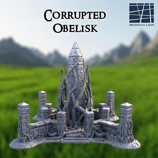 Corrupted Obelisk 28mm – 3D Printed Unpainted PLA Terrain for Tabletop RPGs