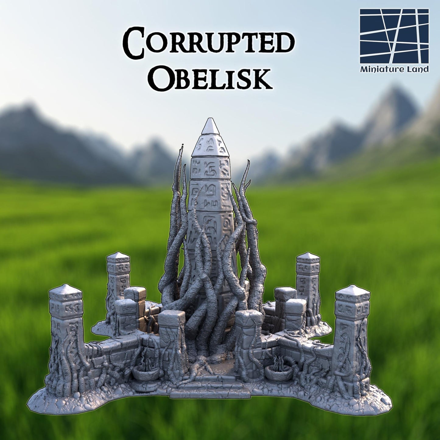Corrupted Obelisk 28mm – 3D Printed Unpainted PLA Terrain for Tabletop RPGs