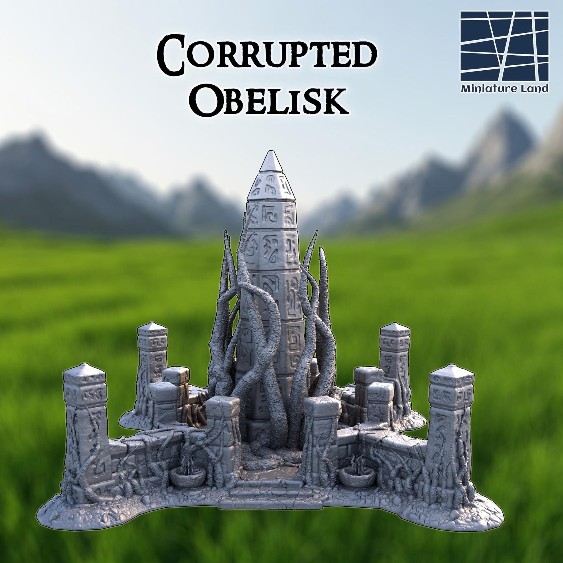 Corrupted Obelisk 28mm – 3D Printed Unpainted PLA Terrain for Tabletop RPGs