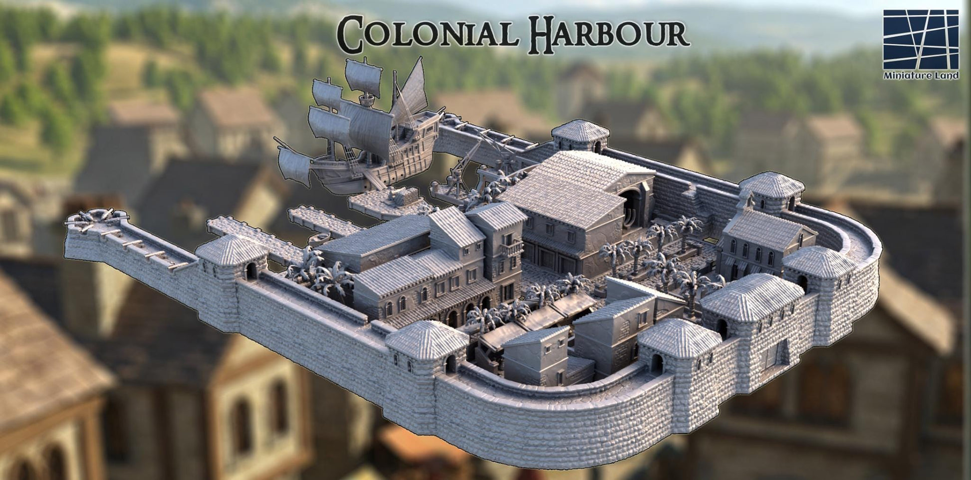 Colonial Harbour 28mm – 3D Printed Unpainted PLA City Terrain, Massive Port Diorama for Tabletop RPGs