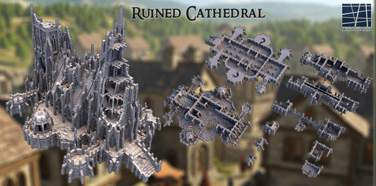 Ruined Cathedral 28mm – 3D Printed Unpainted PLA Gothic Terrain, Multi-Level Ruins for Tabletop RPGs