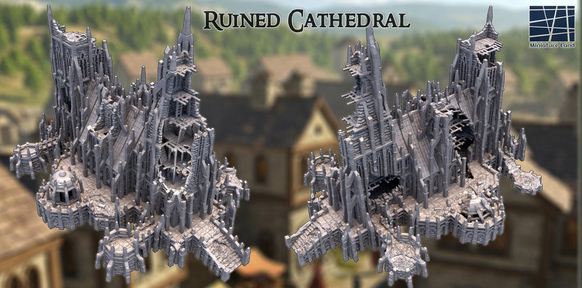 Ruined Cathedral 28mm – 3D Printed Unpainted PLA Gothic Terrain, Multi-Level Ruins for Tabletop RPGs