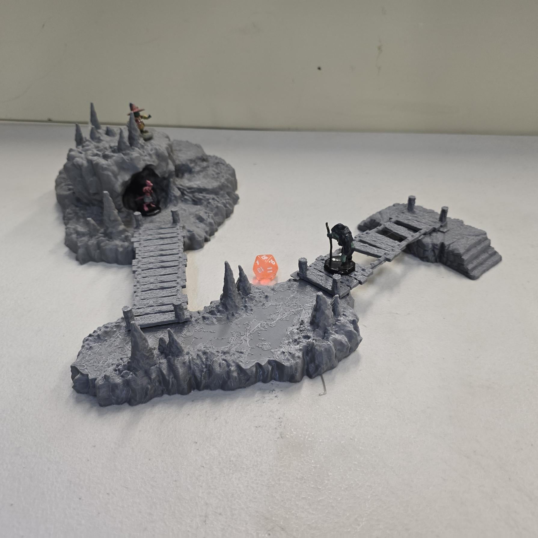 The Cavern Watch 28mm – 3D Printed Unpainted PLA Cavern Terrain Bridge Encounter for Tabletop RPGs, DnD, Pathfinder & Wargaming