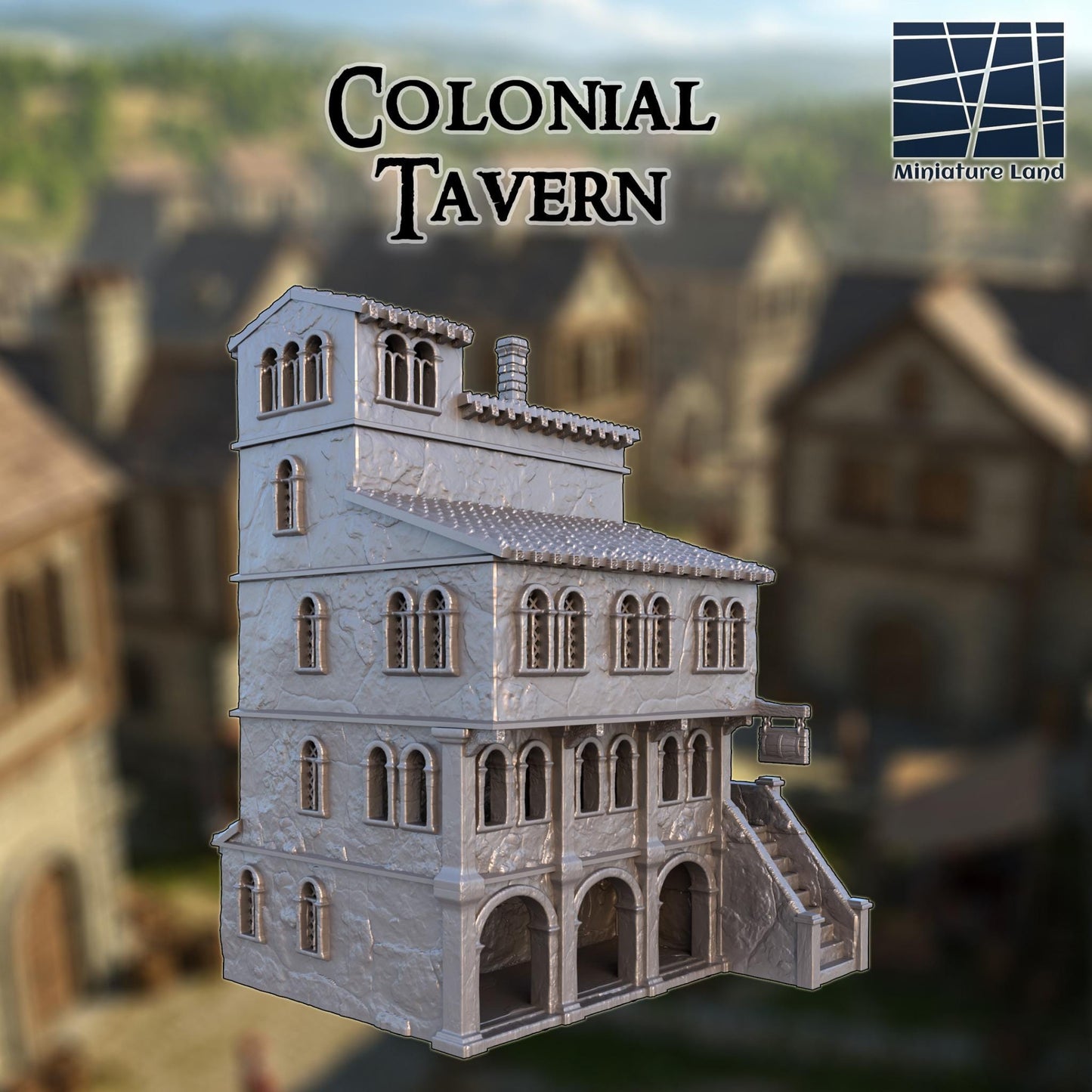 Colonial Tavern 28mm – 3D Printed Unpainted PLA Building Terrain for Tabletop RPGs