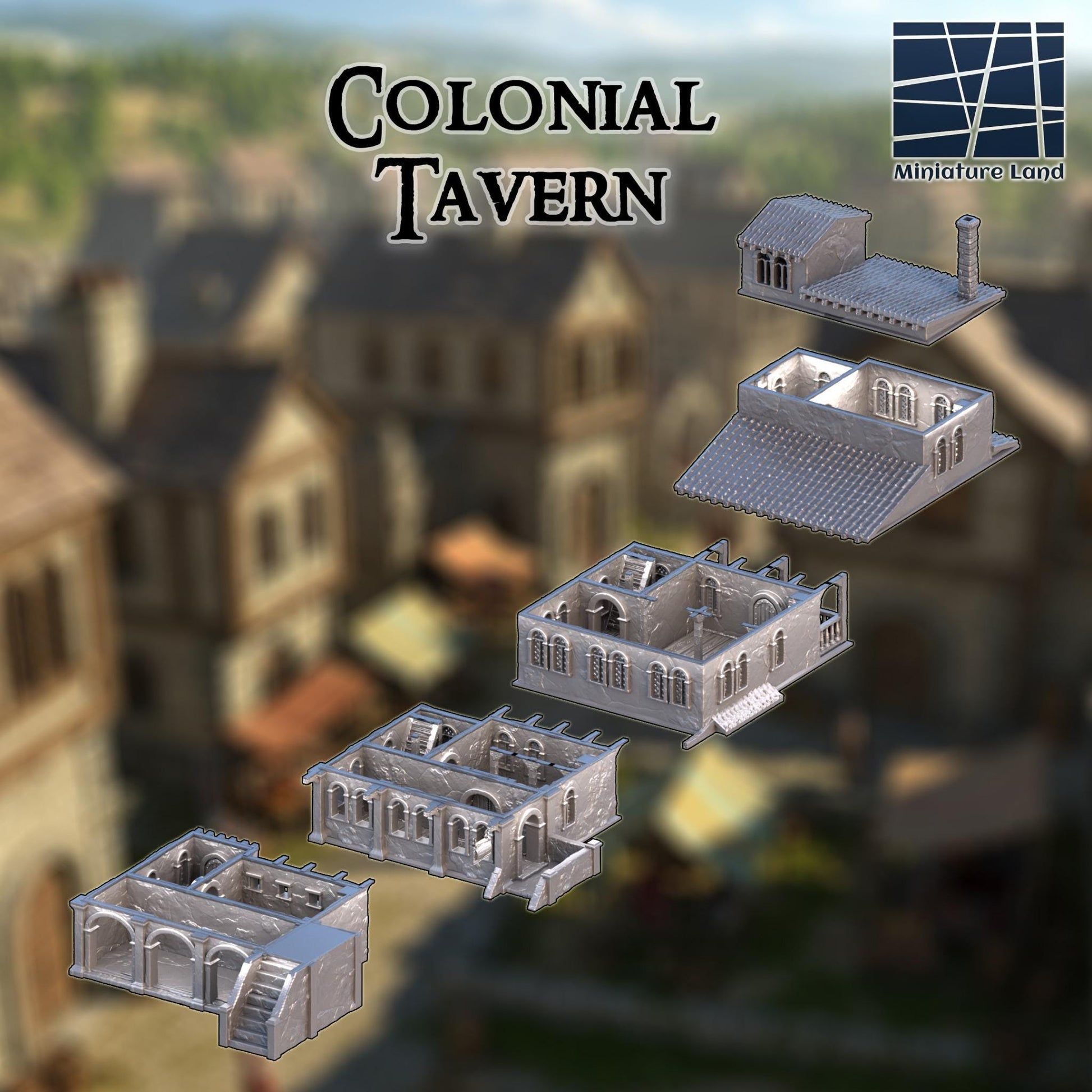 Colonial Tavern 28mm – 3D Printed Unpainted PLA Building Terrain for Tabletop RPGs