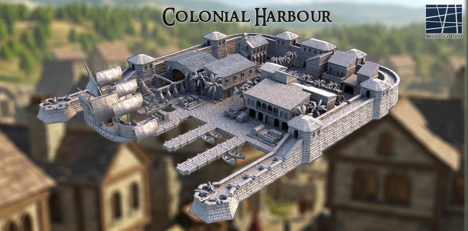 Colonial Harbour 28mm – 3D Printed Unpainted PLA City Terrain, Massive Port Diorama for Tabletop RPGs