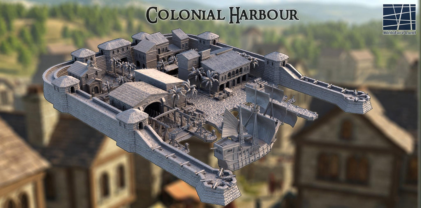 Colonial Harbour 28mm – 3D Printed Unpainted PLA City Terrain, Massive Port Diorama for Tabletop RPGs
