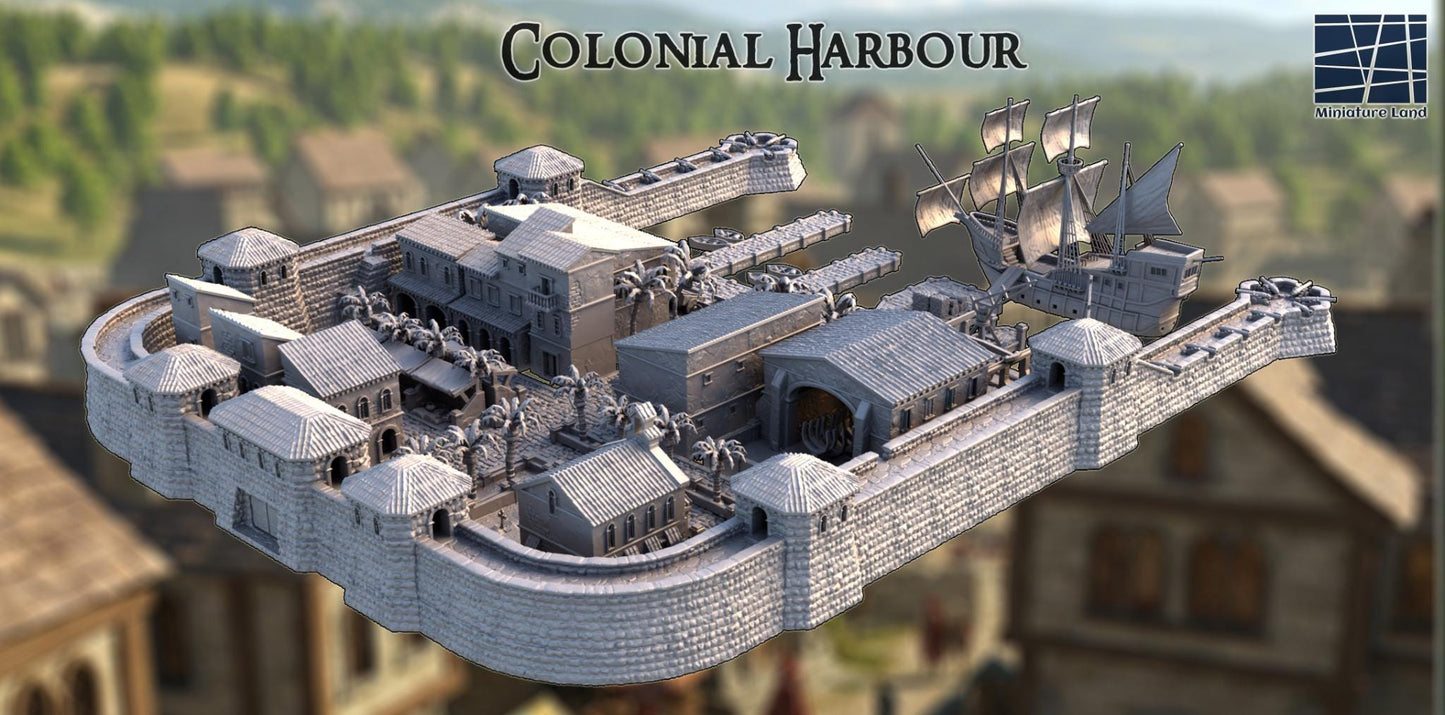 Colonial Harbour 28mm – 3D Printed Unpainted PLA City Terrain, Massive Port Diorama for Tabletop RPGs