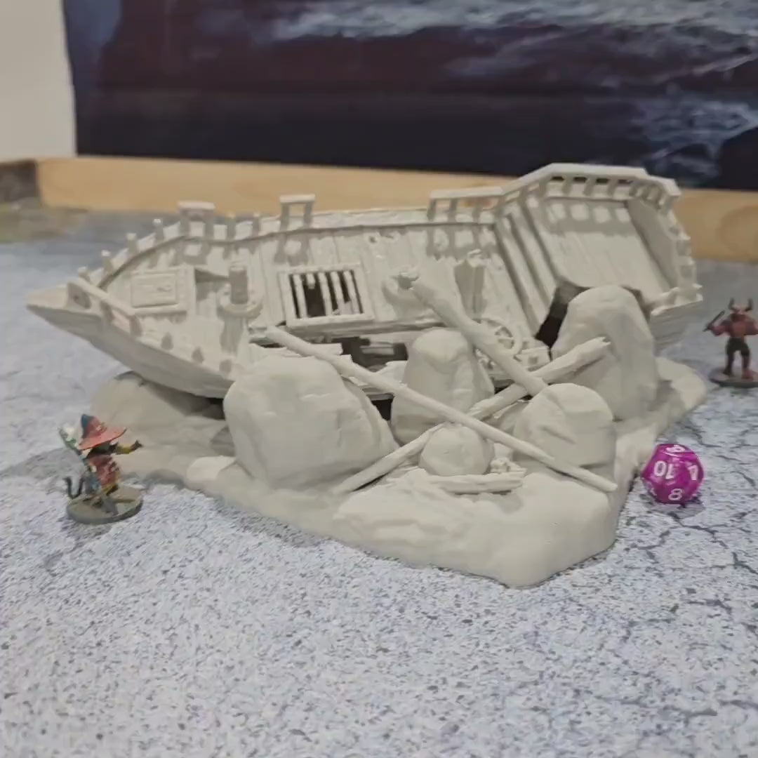 Galley Shipwreck, Small Shipwreck, Ashored Galley, Dungeons and Dragons, Shipwreck, Boat