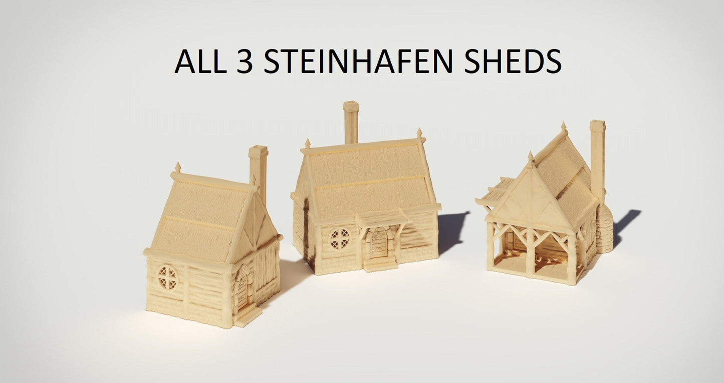 Steinhafen Wooden Sheds Set - 3 Buildings 28mm scale - Warhammer - Dungeons and Dragons - 28mm Terrain - warhammer terrain