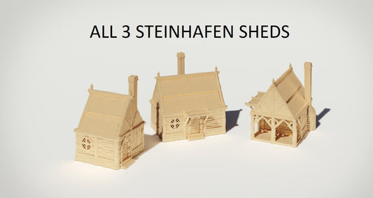 Steinhafen Wooden Sheds Set - 3 Buildings 28mm scale - Warhammer - Dungeons and Dragons - 28mm Terrain - warhammer terrain