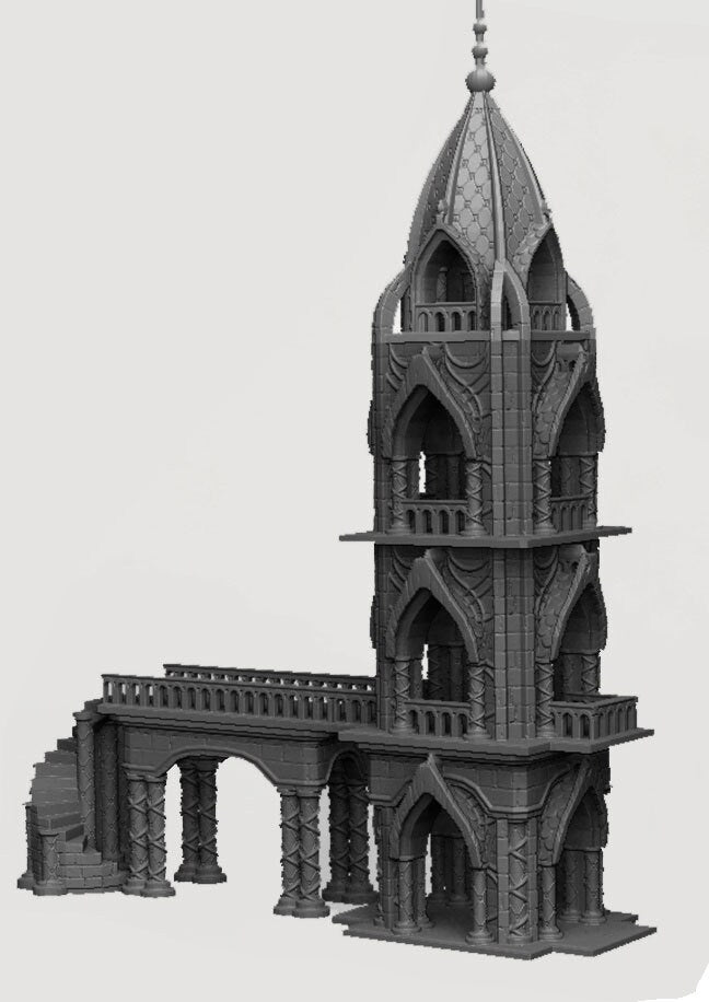 Elven Guard Tower & Walkway, Dungeons and Dragons Tower, Warhammer, Dark Realms, citrine tower, 32mm Scale