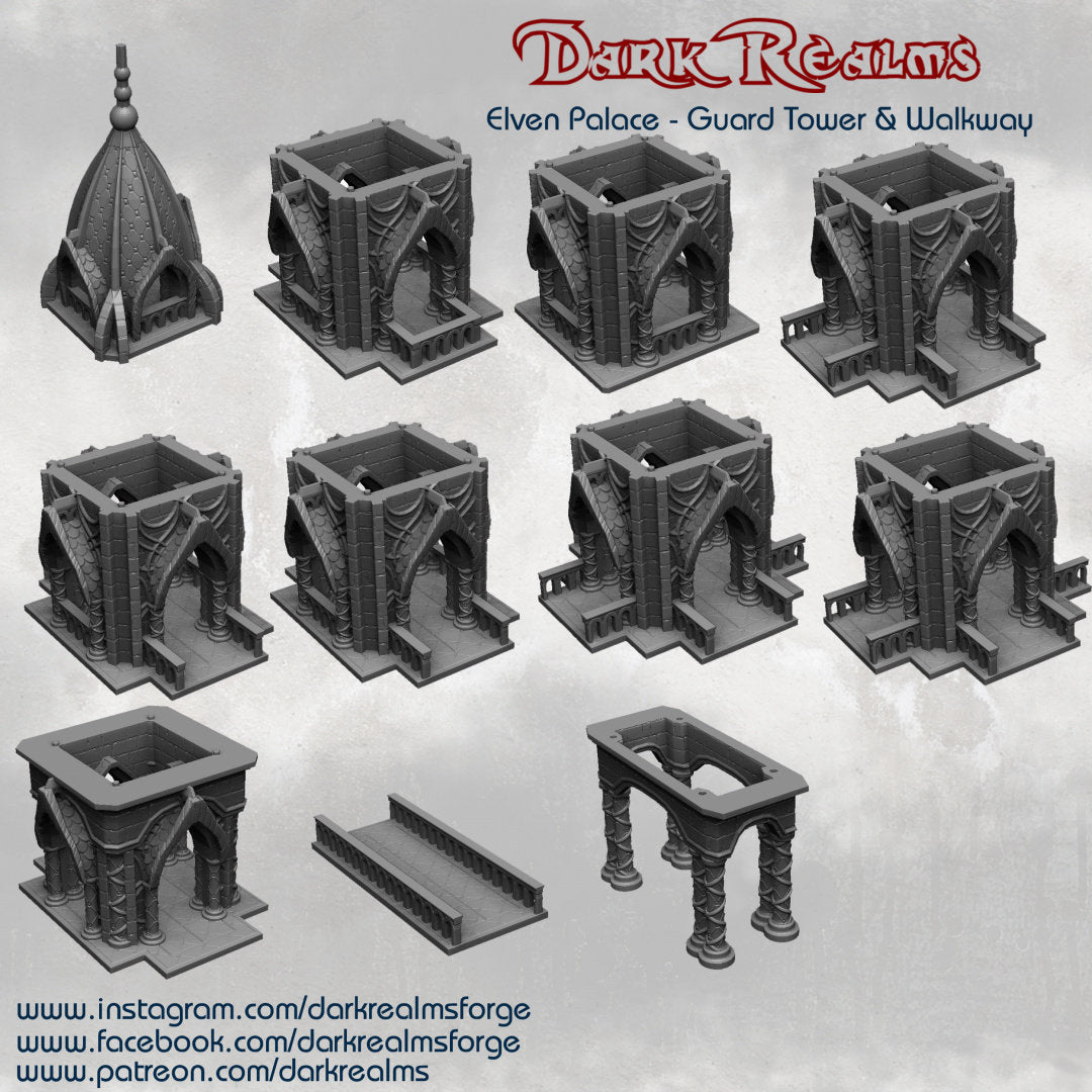 Elven Guard Tower & Walkway, Dungeons and Dragons Tower, Warhammer, Dark Realms, citrine tower, 15mm Scale