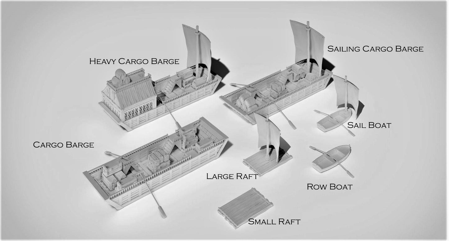 Ultimate Harbor Set - Docks - Boats - Rafts - Barges - Barrels - Crates- Sacks Bags - Dungeons n Dragons - 28mm Terrain - warhammer terrain