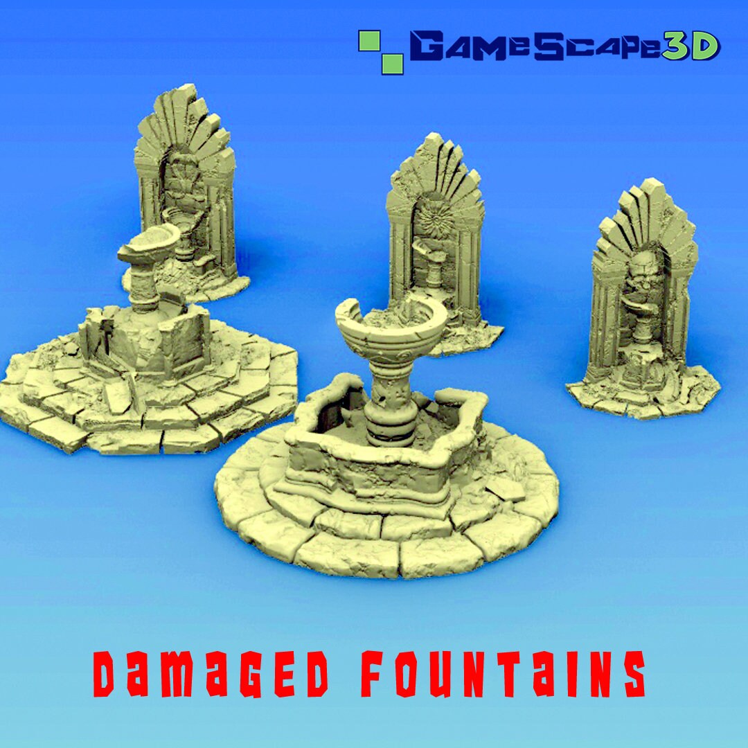Cathedral Ruins, Ladders, Platforms, Modular Cave Interiors, & Damaged Fountains -28mm Scale - Ruins -Gamescape3d
