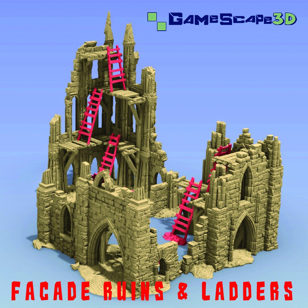 Cathedral Ruins, Ladders, Platforms, Modular Cave Interiors, & Damaged Fountains -28mm Scale - Ruins -Gamescape3d