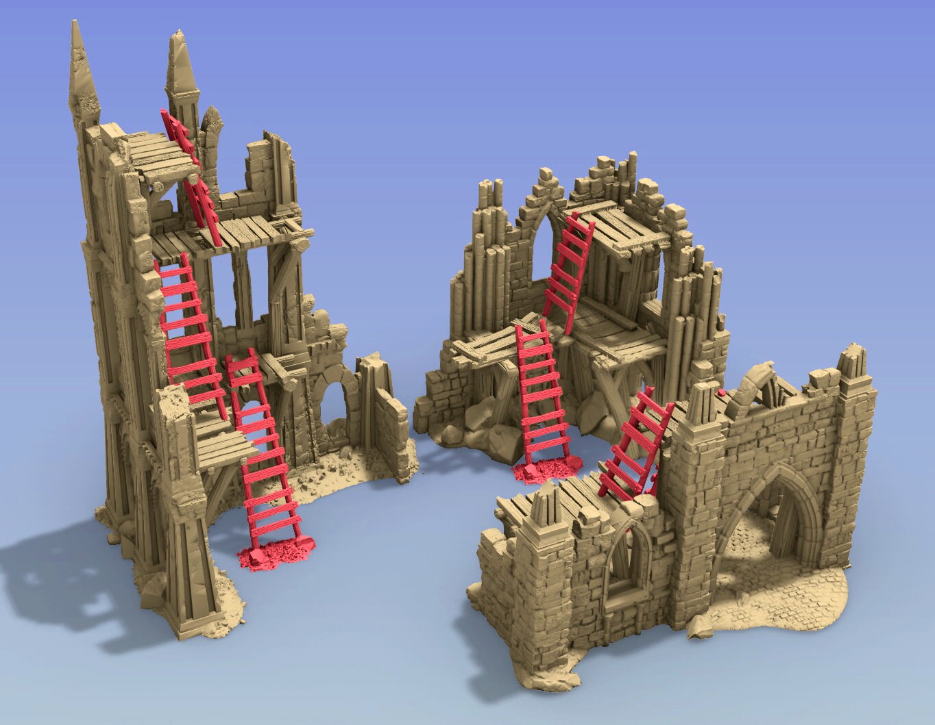 Cathedral Ruins, Ladders, Platforms, Modular Cave Interiors, & Damaged Fountains -28mm Scale - Ruins -Gamescape3d