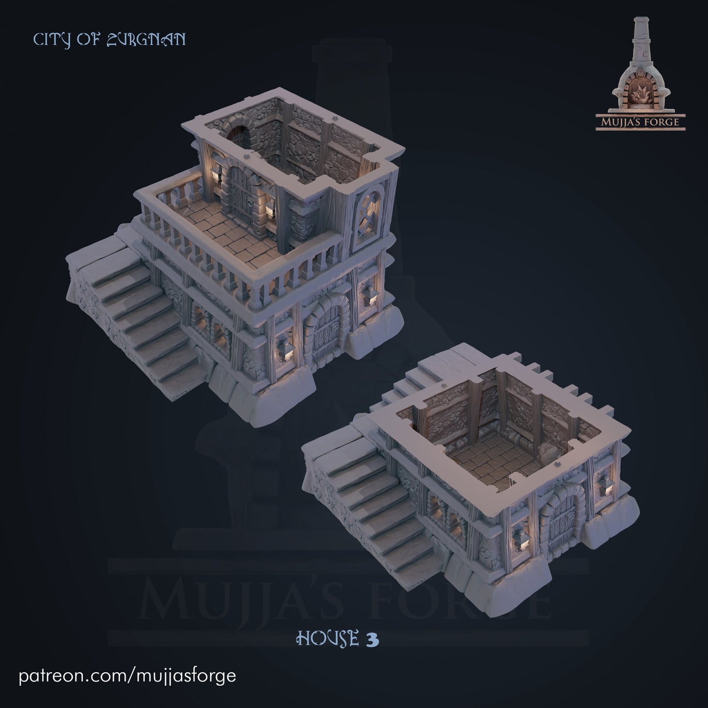 House 3 - City of Zurgnan - 28mm Scale - Mujjasforge - Warhammer - Dungeons and Dragons - 28mm Terrain - warhammer terrain