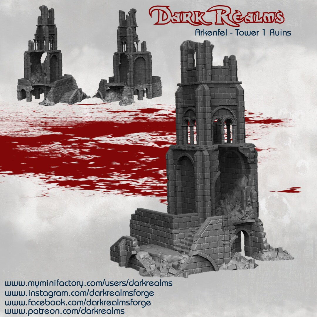Dark Realms, Tower, Tower Ruins, Arkenfel, Tower or Sorrow, Warhammer, Dungeons and Dragons, Warhammer Terrain, gift, Terrain Gift, 28mm terrain, Tabletop Terrain