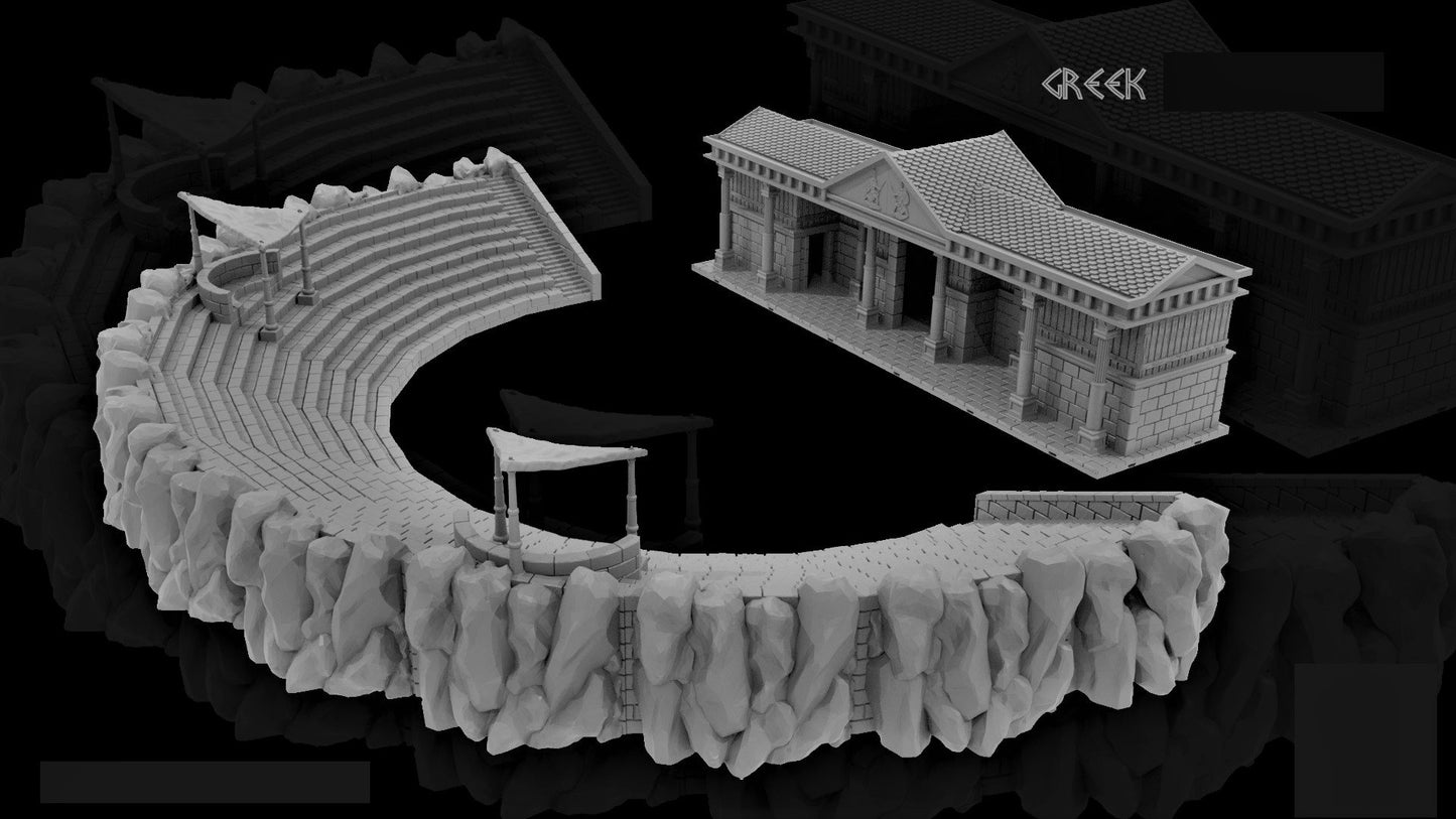 Greek Theater, Arena, Gladiator, Theater, Stage, Gladiator Arena, Coliseum, Fight pit, Thunderdome, Mad Max, Greek, Play, Terrain, Arena Terrain, Dungeons and Dragons, Warhammer, Warhammer Terrain, 28mm Terrain, Tolkien, Great Arena
