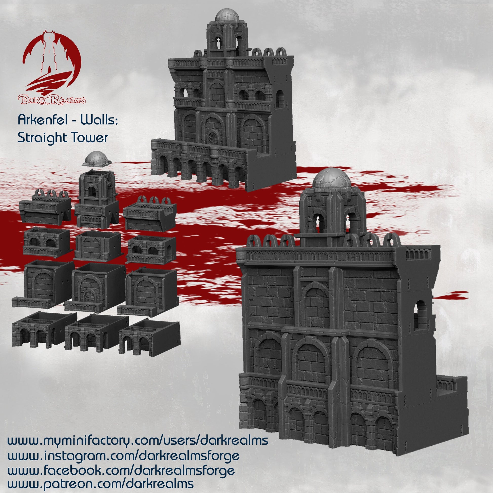 Wall Tower - Wall System - Straight Tower - Guard Tower - Dungeons and Dragons - 28mm Terrain - Warhammer terrain