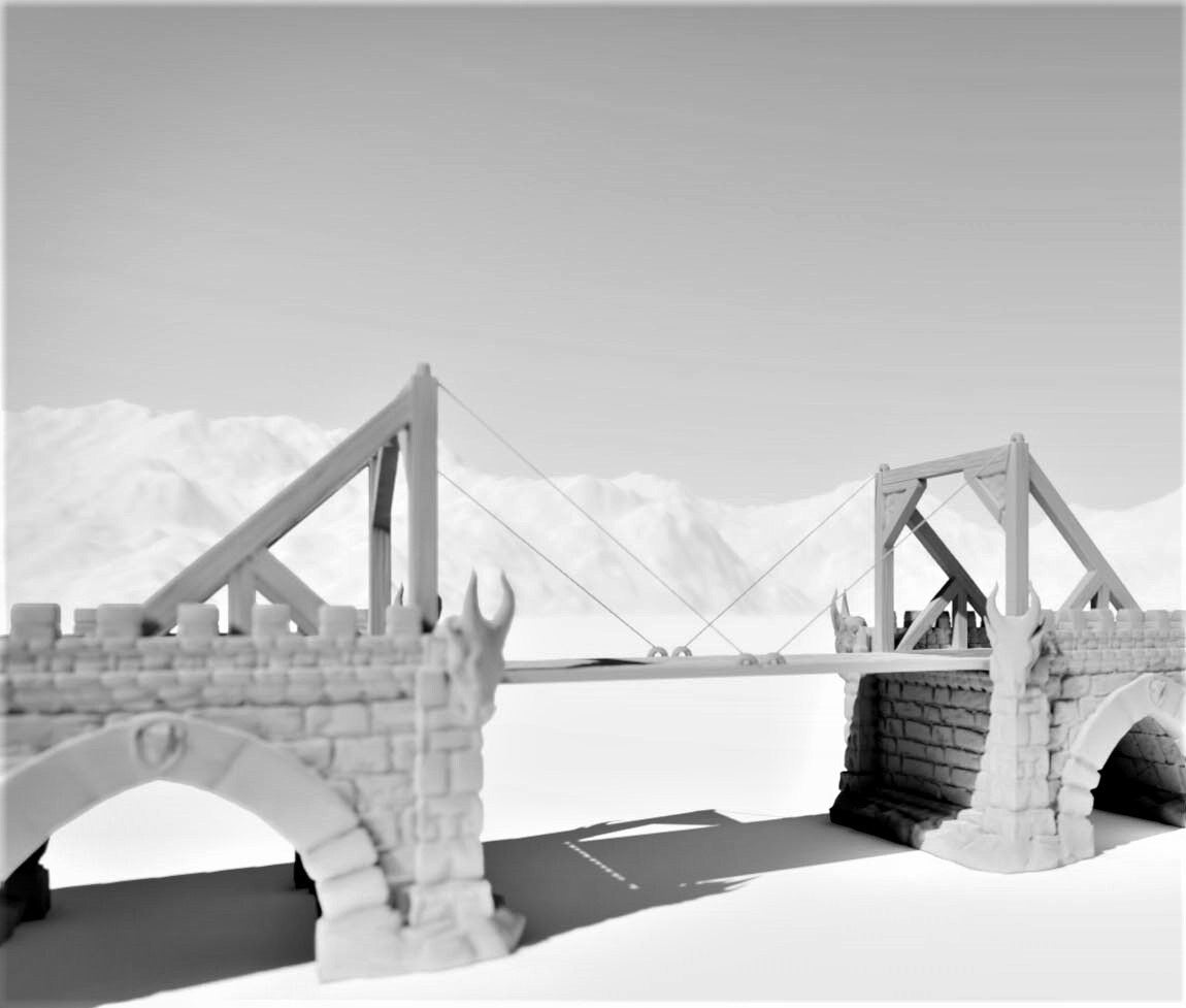 Massive Draw Bridge - 65in X 6in X 5in 28mm- Big Bridge - Dungeons and Dragons - warhammer - Bridge Terrain - Tabletop Bridge - Span Bridge