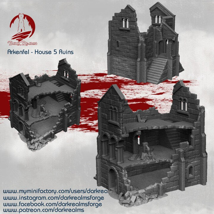 City Building 5 Ruins - Arkenfel House 5 Ruin - Dark Realms Ruins 5 - Warhammer - Dungeons and Dragons - 28mm Terrain - warhammer terrain