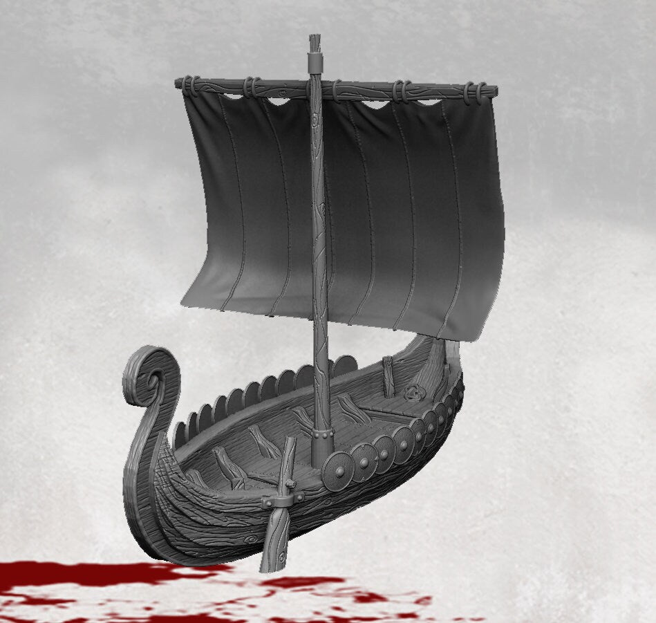 Viking Invader Ship - Viking Long Boat - Warhammer - Dungeons and Dragons - 28mm Terrain - warhammer terrain - Boat