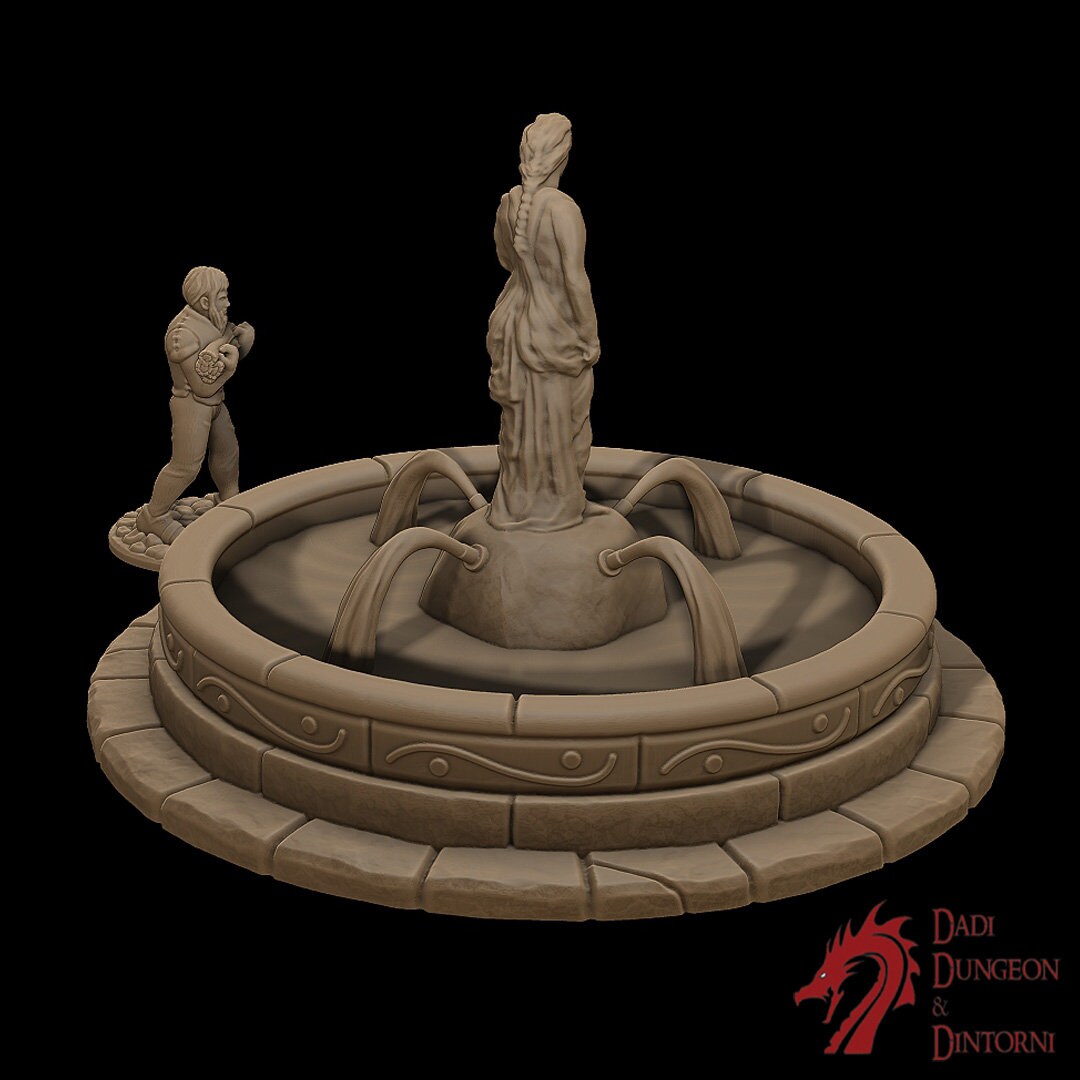Fountain, Woman Fountain, Center piece town center, water fountain, dungeons and dragons, warhammer, warhammer terrain, 28mm terrain, gaming, tabletop, tabletop terrain, terrain, town square, 4 corners, tolkien, stranger things
