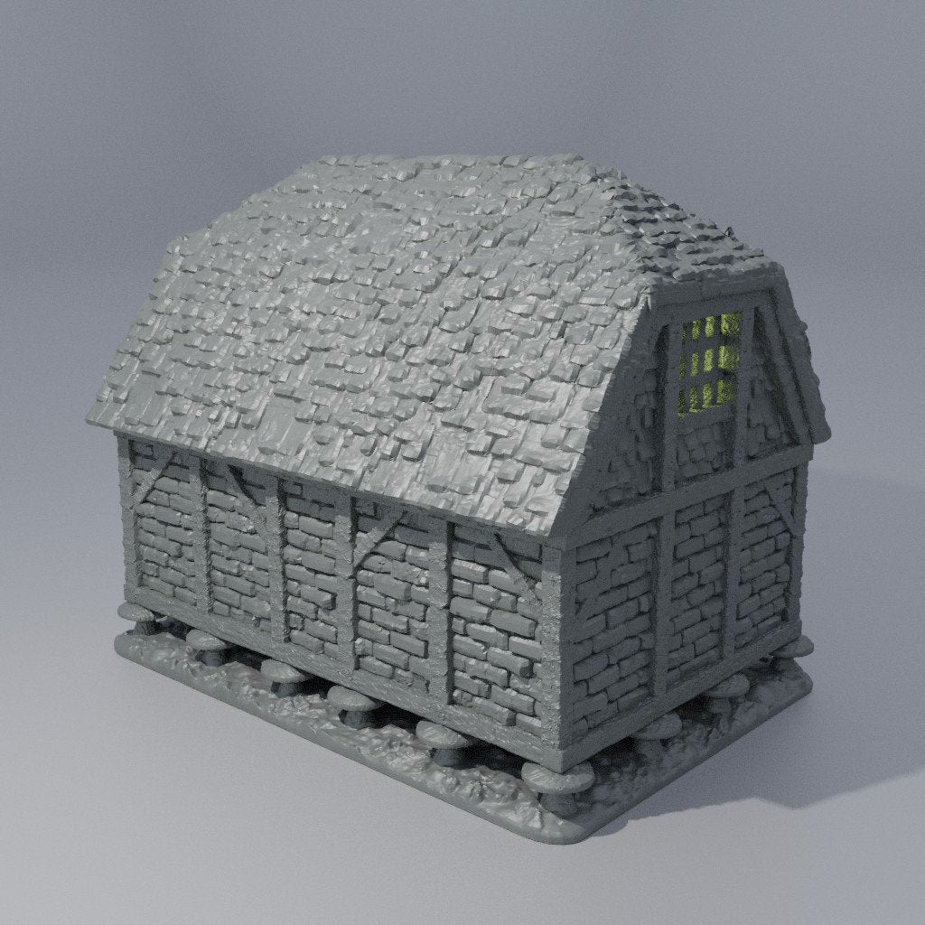 Medieval Granary, Granary, Storage Shed, Dungeons and Dragons, warhammer, 28mm terrain, Fantasy, Tabletop, Gift, Tabletop Terrain, dnd, 3d building, village house, adventure terrain, storage building, food storage, barrels, crates