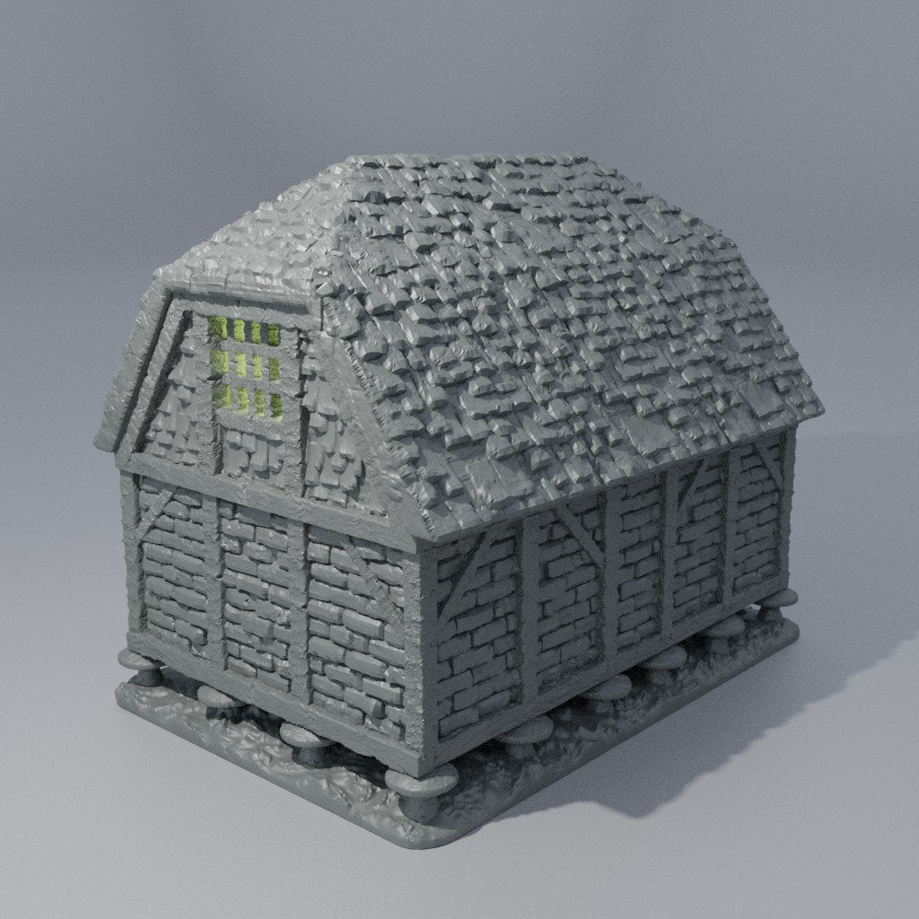 Medieval Granary, Granary, Storage Shed, Dungeons and Dragons, warhammer, 28mm terrain, Fantasy, Tabletop, Gift, Tabletop Terrain, dnd, 3d building, village house, adventure terrain, storage building, food storage, barrels, crates