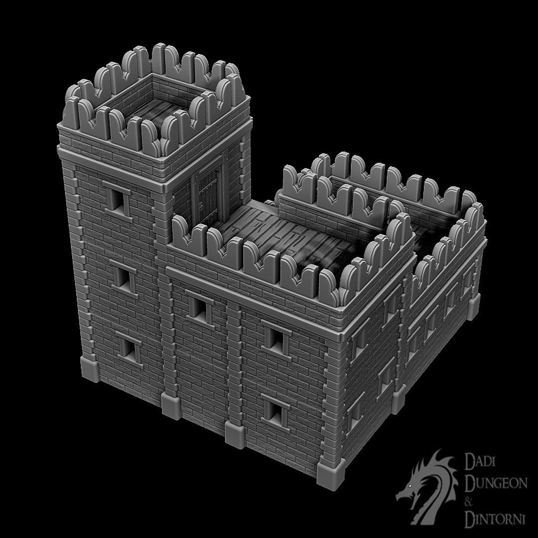 Barracks Set, Terrain, Warhammer, Dungeons and Dragons, 28mm Terrain, Mid City Barracks, Fort, Tower Fort, Defense, Training Center, Training, Scatter, Tabletop