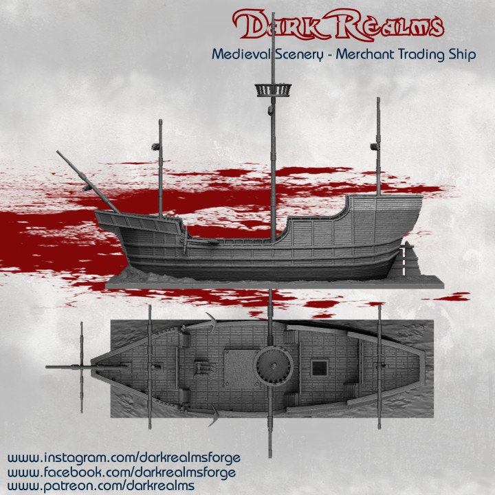 Merchant Trading Ship - Cargo Ship, Sailboat, Galleon, dungeons and dragons terrain, sea terrain, water terrain