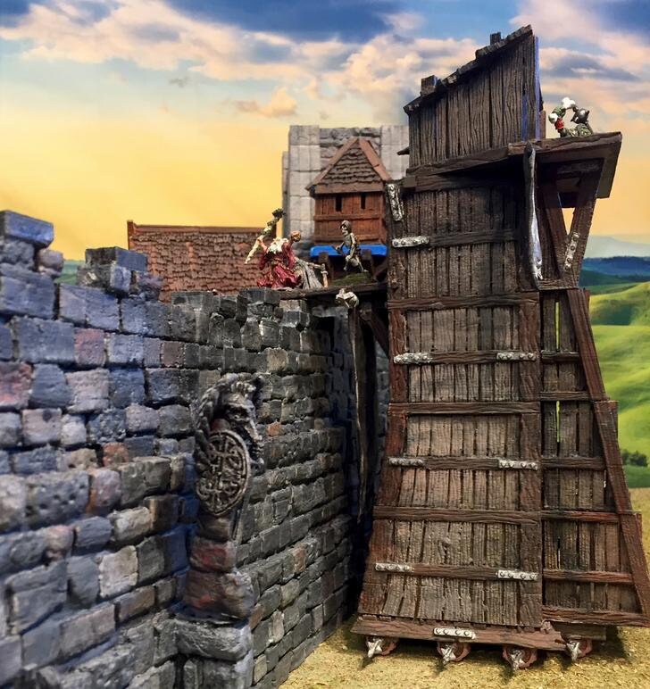 siege Tower, Siege, Wall Breeched, Wall, Breach, Wall Tower, Tower Wall, Siege terrain, Dungeons and Dragons, Wargaming, Wargame Terrain, Tabletop terrain, Tabletop