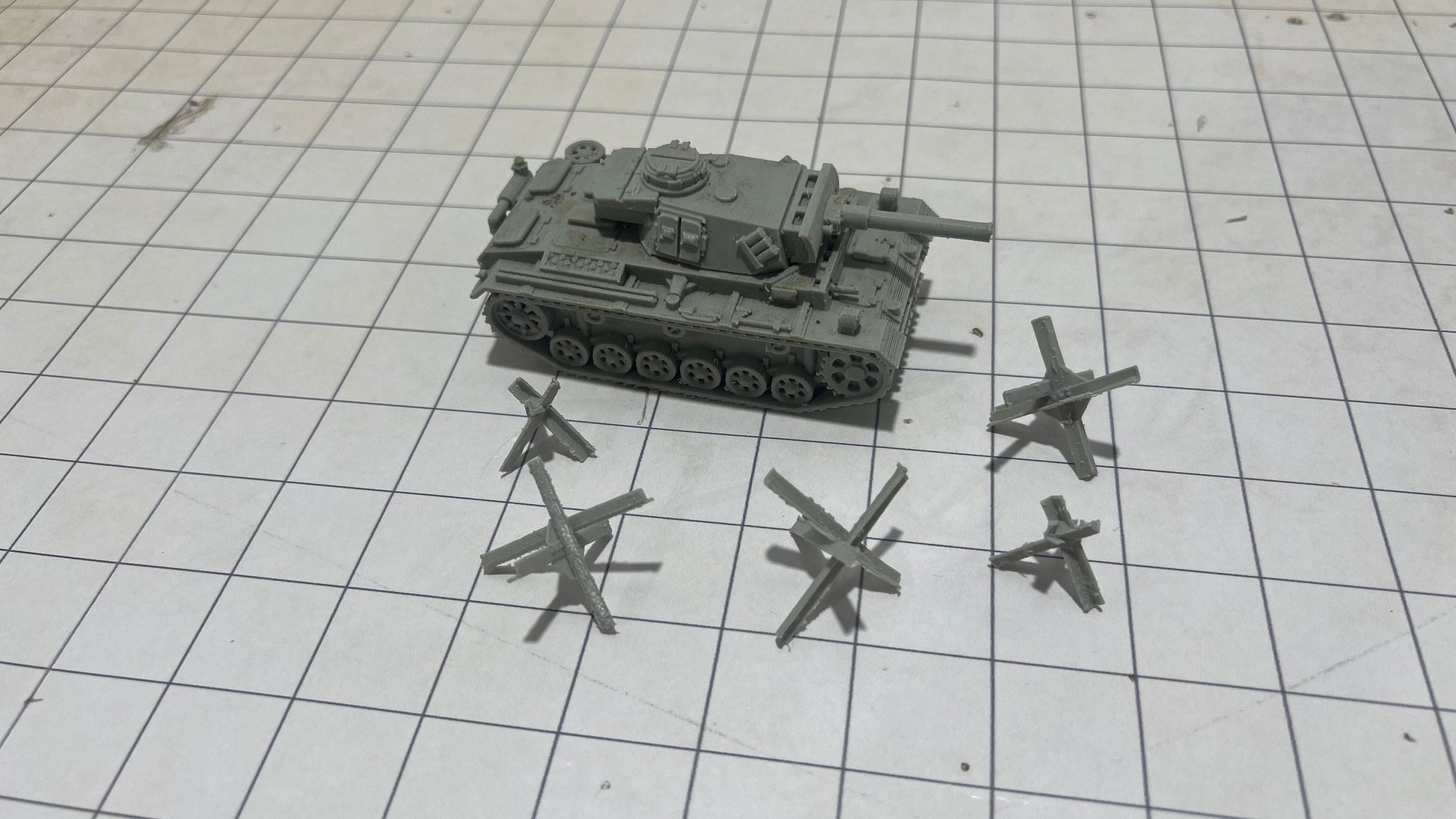 pz-iii-m-n-flamn with hedgehogs, Panzerkampfwagen, PzKpfw V, Warhammer, Modern warfare, Tabletop terrain, WW2, WWII,