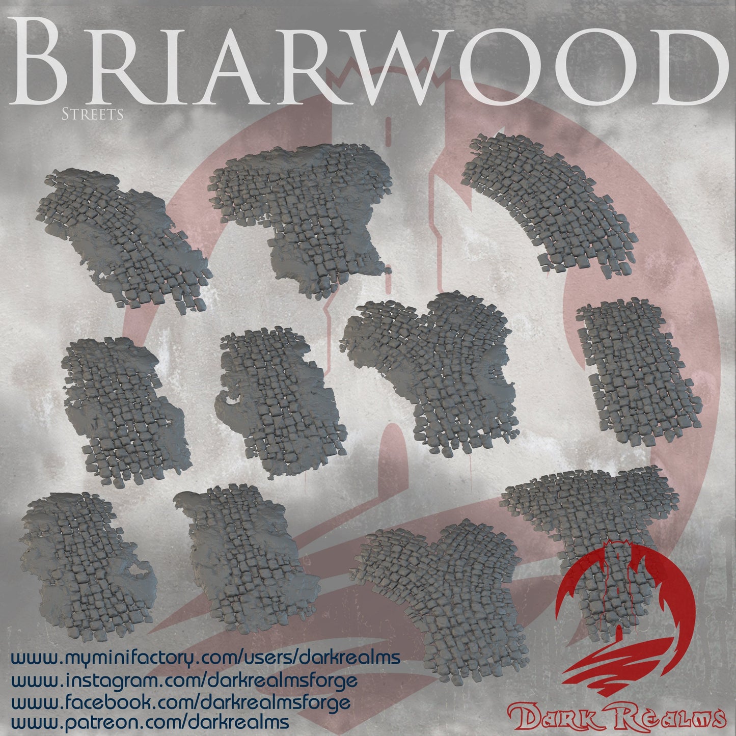 Briarwood Streets, Cobblestone road, curved road, intersection 28mm