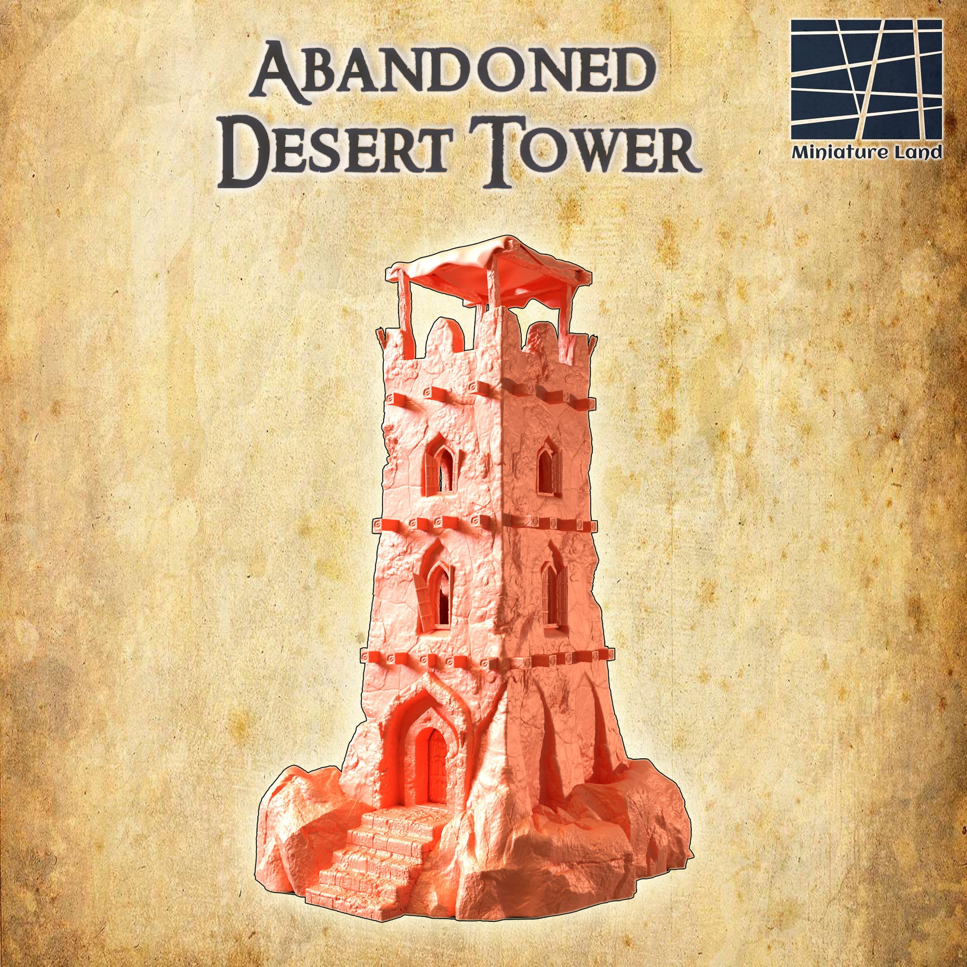 Desert Tower Ruin, Abandoned Desert Tower, 28mm, DnD Terrain