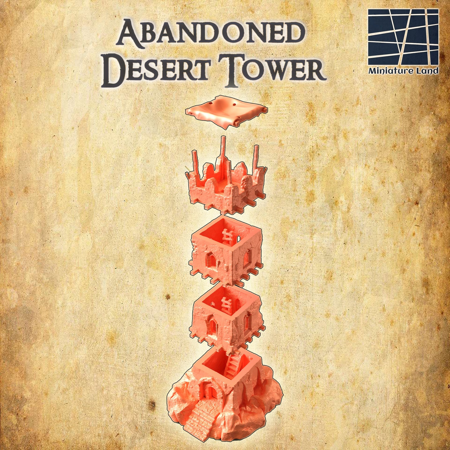 Desert Tower Ruin, Abandoned Desert Tower, 28mm, DnD Terrain